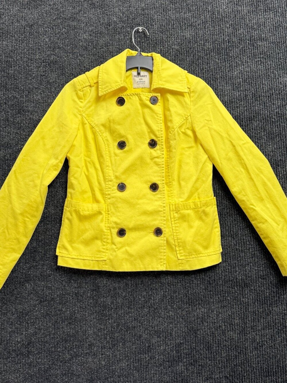 Old Navy Double Breasted Jacket Womens XS Extra Small Yellow Short Trench Peacoa